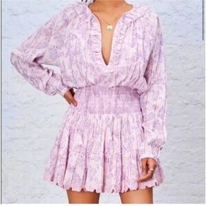 House of Harlow 1960 Mini Dress Purple Floral Ruffle Tassels